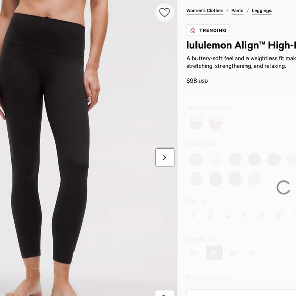 lululemon Align™ High-Rise Pant 25" GREAT condition! black. size 14 - Picture 1 of 11
